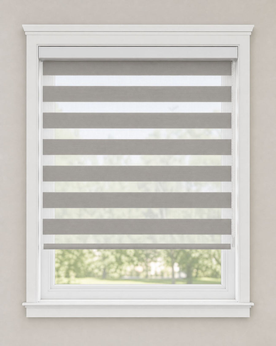 Banded zebra shade in a window