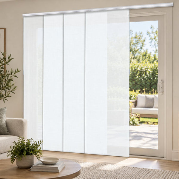 Gliding panels on a track across a patio door