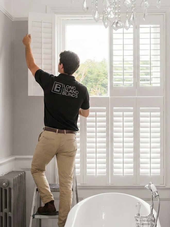 Our installer fitting a window treatment
