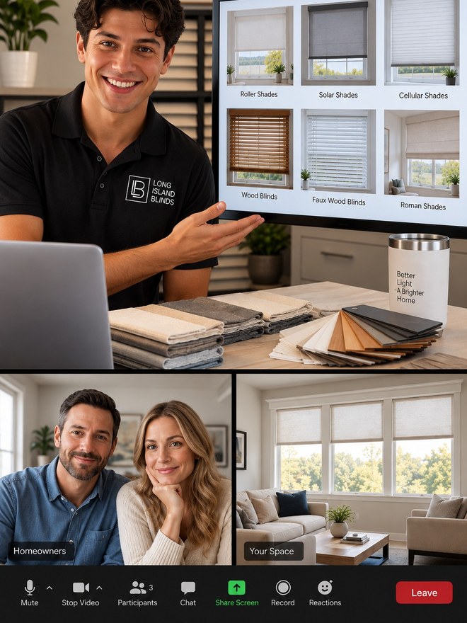 A design consultant talking a customer through window treatment options