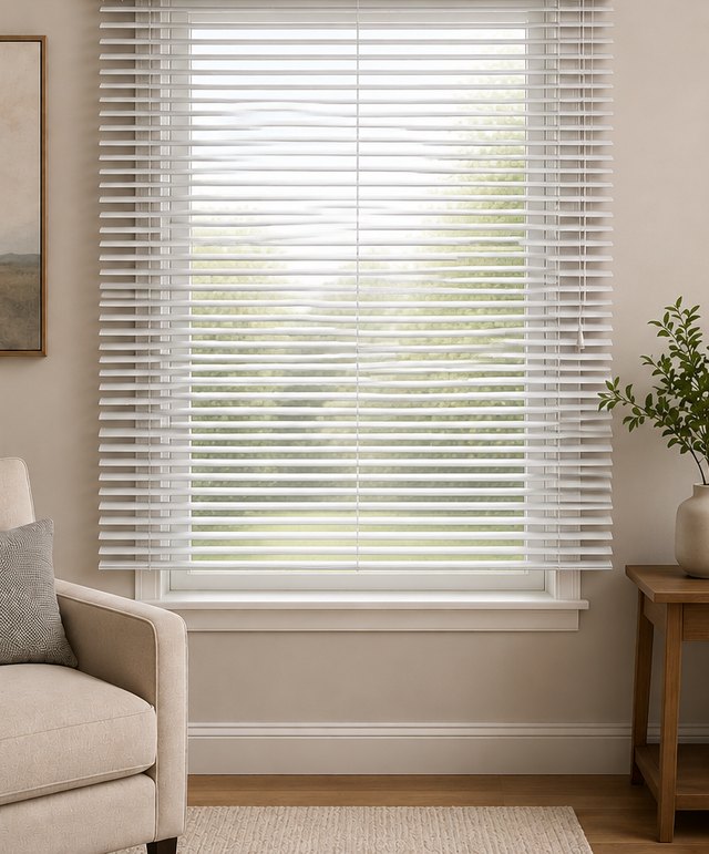 Outside mount aluminum blind mounted over the window trim