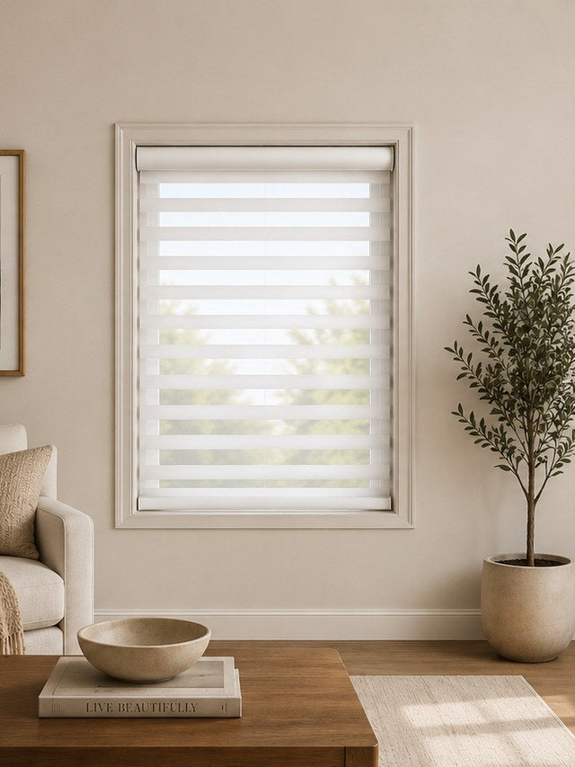 Inside mount horizontal sheer shade fitted inside the window frame