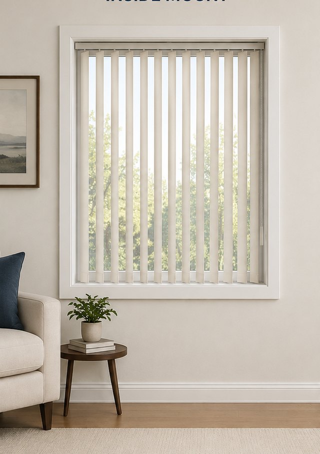 Inside mount vertical blind fitted inside the window frame