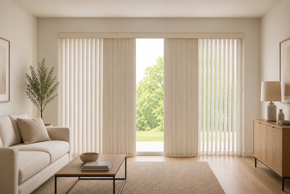Split stack vertical blind — vanes open from the middle and stack on both sides