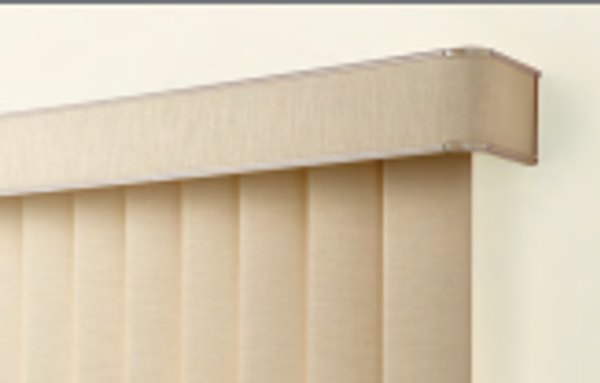 Vertical blind valance with matching insert concealing the headrail